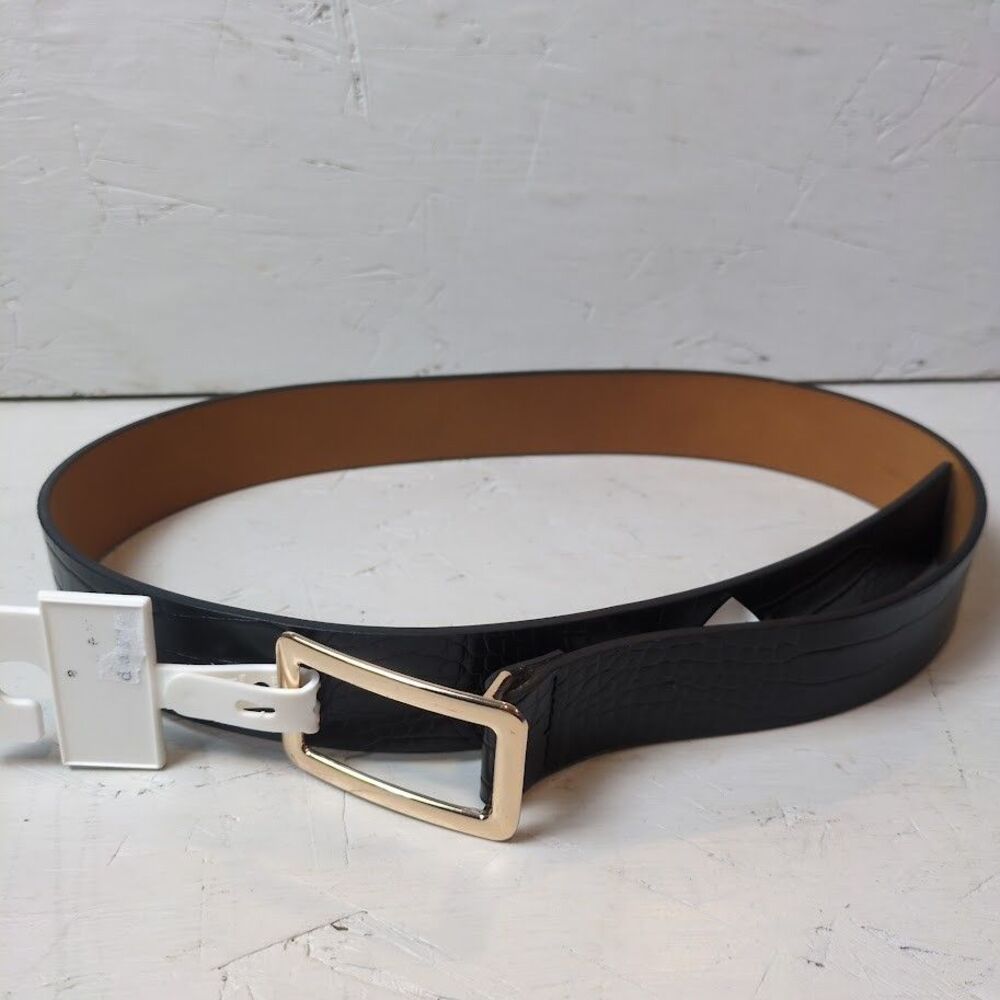 A New Day Black Croc Medium Women's Gold Rectangular Center Belt